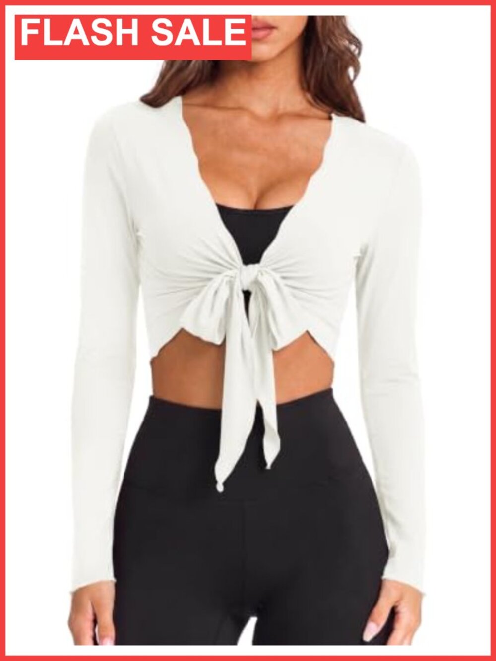 Ballet Wrap Top Self Tie V Neck Cropped Pilates Workout Long Sleeve